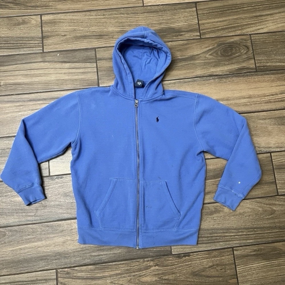 Polo Ralph Lauren Womens Size L Blue Full Zip Hoodie Fleece Jacket Logo